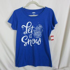 Holiday Time Let it Snow Snowman Blue Short Sleeve T Shirt Joy Cheer Size Medium
